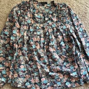 J. Crew Black Relaxed Pleated Blouse with Bib Collar